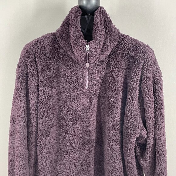 NEW Eddie Bauer Jacket Womens Large purple plush knit 1/4 zip pull over - Picture 2 of 10